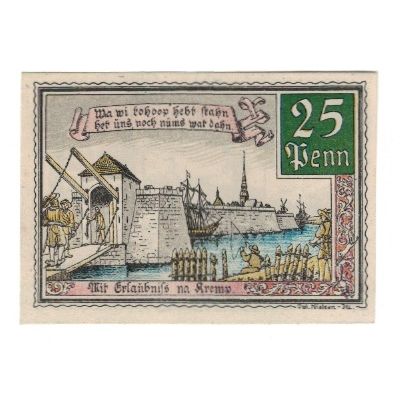 Billet, Allemagne, Krempe Stadt, 25 Pfennig, personnage, 1921, 1921-10-01, SUP