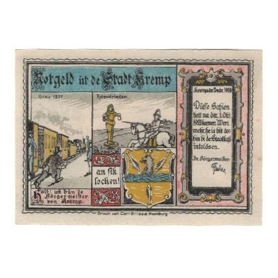 Billet, Allemagne, Krempe Stadt, 25 Pfennig, personnage, 1921, 1921-10-01, SUP