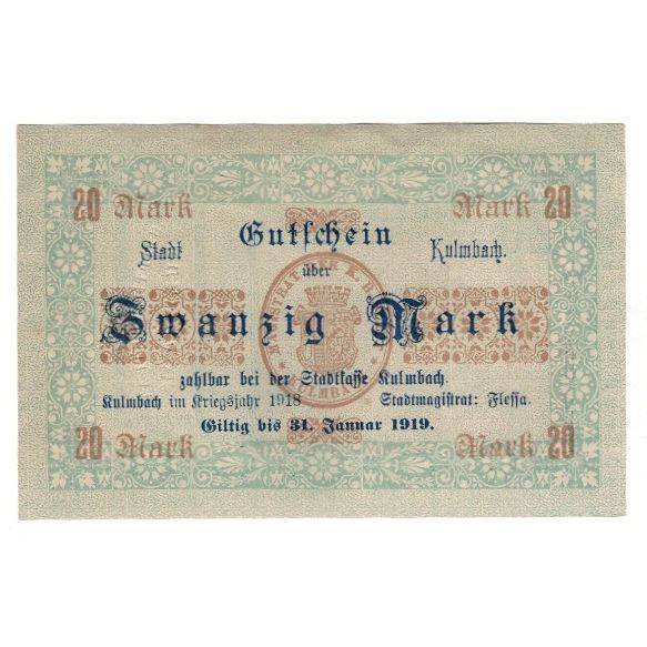 Banknote, Germany, Kulmbach Stadt, 20 Mark, paysage, 1919, 1919-01-31