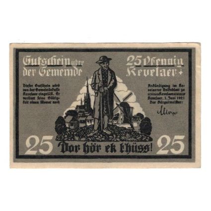 Banknote, Germany, Kevelaer Gemeinde, 25 Pfennig, Batiment, 1921, 1921-06-01