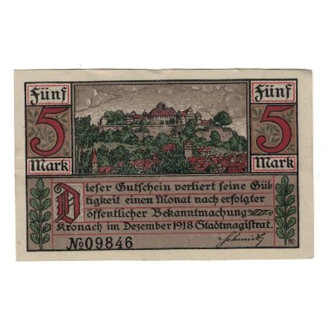 Banknote, Germany, Kronach Stadt, 5 Mark, personnage, 1918, AU(55-58)