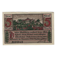 Banknote, Germany, Kronach Stadt, 5 Mark, personnage, 1918, AU(55-58)