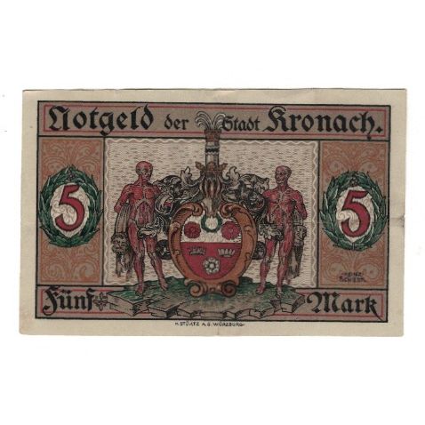 Banknote, Germany, Kronach Stadt, 5 Mark, personnage, 1918, AU(55-58)
