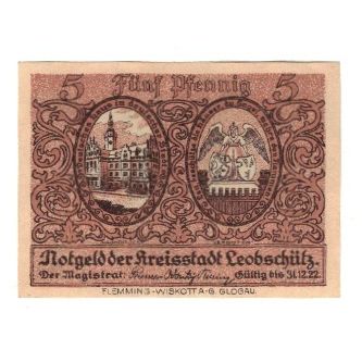 Banknote, Germany, Leobschütz Stadt, 5 Pfennig, carte, 1922, 1922-12-31