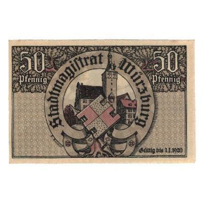 Banconote, Germania, Würzburg Stadt, 50 Pfennig, Eglise, undated (1920), SPL-