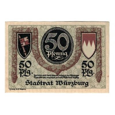 Billete, Alemania, Würzburg Stadt, 50 Pfennig, valeur faciale, EBC, Mehl:W65.8