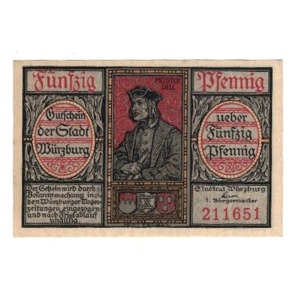 Banknote, Germany, Würzburg Stadt, 50 Pfennig, Blason, AU(55-58), Mehl:W65.9