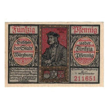 Banknote, Germany, Würzburg Stadt, 50 Pfennig, Blason, AU(55-58), Mehl:W65.9