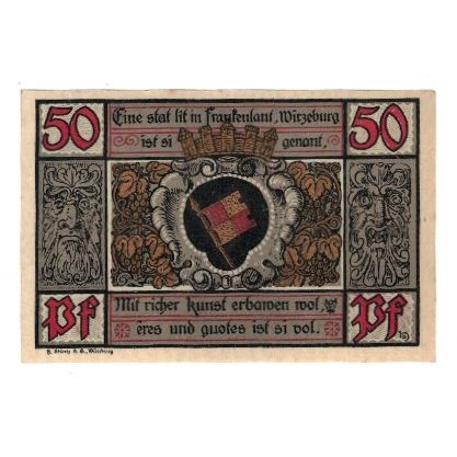 Banknote, Germany, Würzburg Stadt, 50 Pfennig, Blason, AU(55-58), Mehl:W65.9