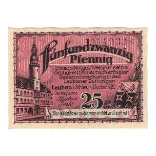 Biljet, Duitsland, Lauban Stadt, 25 Pfennig, métier à tisser, 1920, SUP