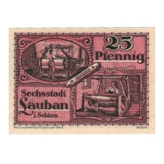 Biljet, Duitsland, Lauban Stadt, 25 Pfennig, métier à tisser, 1920, SUP