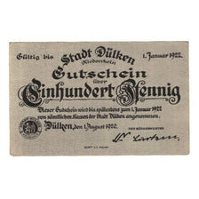 Banknote, Germany, Dülken Stadt, 100 Pfennig, moulin, 1922, 1922-01-01