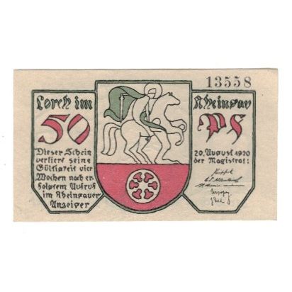 Banknote, Germany, Lorch Stadt, 50 Pfennig, personnage, 1920, 1920-08-20