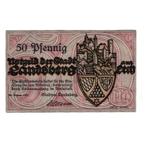 Billet, Allemagne, Landsberg am Lech Stadt, 50 Pfennig, personnage, 1921, SUP