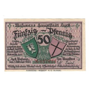 Banknote, Germany, Lyck Stadt, 50 Pfennig, paysage, 1920, 1920-10-01, AU(55-58)
