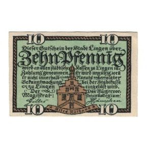 Banknote, Germany, Lingen Stadt, 10 Pfennig, valeur faciale, AU(55-58)