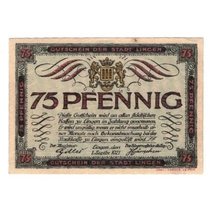 Banknote, Germany, Lingen Stadt, 75 Pfennig, personnage, 1921, 1921-04-01