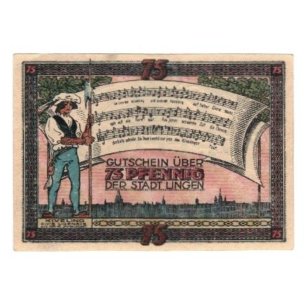 Banknote, Germany, Lingen Stadt, 75 Pfennig, personnage, 1921, 1921-04-01
