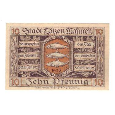 Geldschein, Deutschland, Lötzen Stadt, 10 Pfennig, Poissons, 1920, 1920-11-01