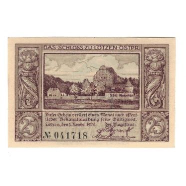 Banknote, Germany, Lötzen Stadt, 25 Pfennig, Poissons, 1920, 1920-11-01