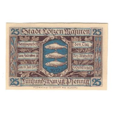 Banknote, Germany, Lötzen Stadt, 25 Pfennig, Poissons, 1920, 1920-11-01