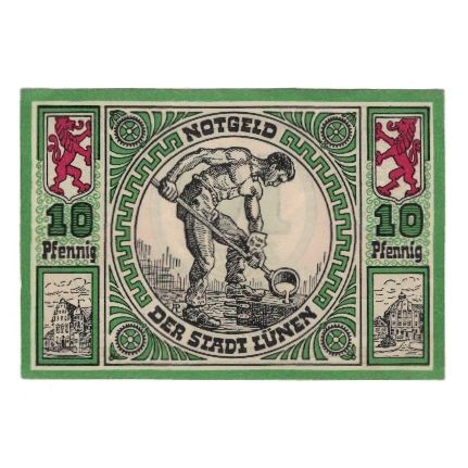 Billet, Allemagne, Lunen Stadt, 10 Pfennig, personnage, 1921, 1921-04-12, SUP