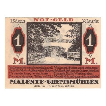 Billete, Alemania, Malente-Gremsmühlen Germeinde, 1 Mark, paysage, 1920
