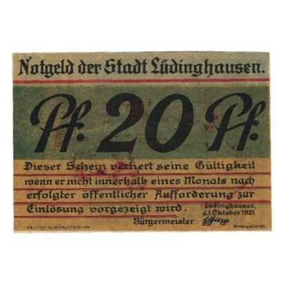 Banknote, Germany, Lüdinghausen Stadt, 20 Pfennig, personnage, 1921 (1922)