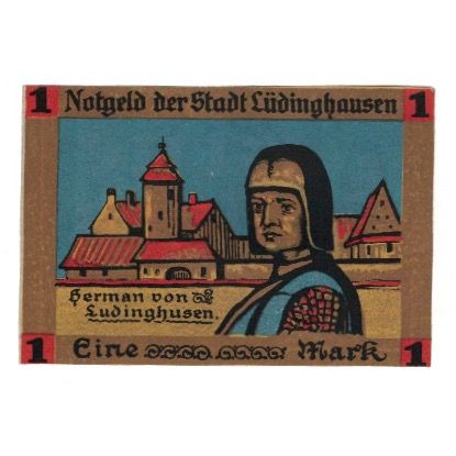 Billet, Allemagne, Lüdinghausen Stadt, 1 Mark, personnage, 1921 (1922)