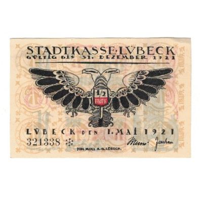 Banknote, Germany, Lübeck Stadtkasse, 1/2 Mark, Texte 4, 1921, 1921-05-01