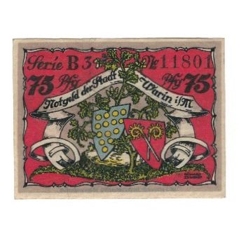 Banknote, Germany, Warin Stadt, 75 Pfennig, valeur faciale 2, 1922, 1922-03-01
