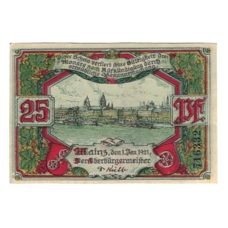 Banknote, Germany, Mainz Stadt, 25 Pfennig, Batiment, 1921, 1921-01-01