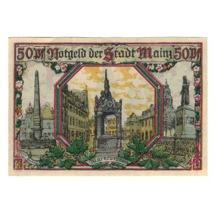 Banknote, Germany, Mainz Stadt, 50 Pfennig, Monument, 1921, 1921-01-01