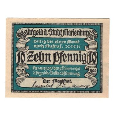 Banknote, Germany, Marienburg Stadt, 10 Pfennig, Batiment, undated (1920)