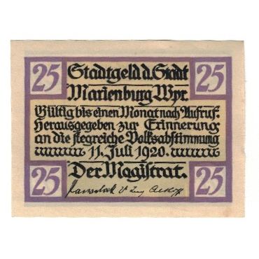 Banknote, Germany, Marienburg Stadt, 25 Pfennig, Foule, undated (1920)