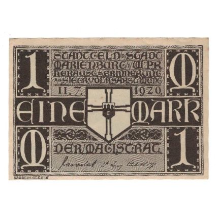 Banknote, Germany, Marienburg Stadt, 1 Mark, Chevaliers, 1920, 1920-07-11