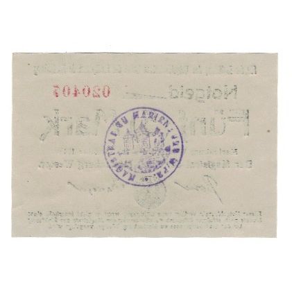 Geldschein, Deutschland, Marienburg Stadt, 5 Mark, N.D, 1918, 1918-11-13, VZ