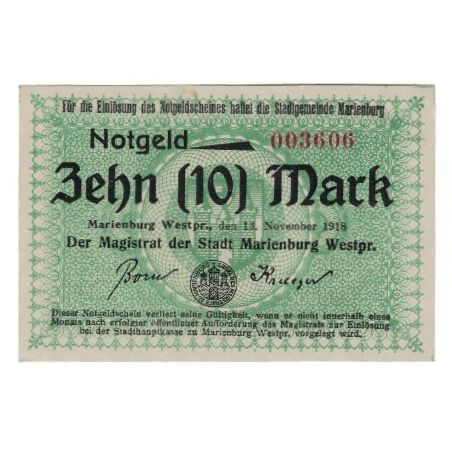 Banknote, Germany, Marienburg Stadt, 10 Mark, N.D, 1918, 1918-11-13, AU(55-58)