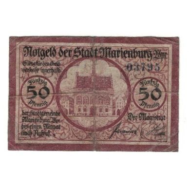 Billet, Allemagne, Marienburg Stadt, 50 Pfennig, personnage, 1919, TB, Mehl:M9.5