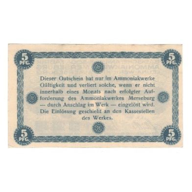 Banknote, Germany, Merseburg, Leuna-Werke, 5 Pfennig, Texte, AU(55-58)