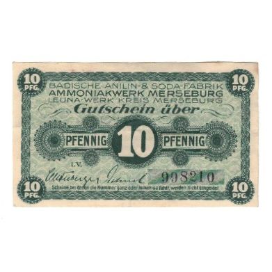 Banknote, Germany, Merseburg, Leuna-Werke, 10 Pfennig, Texte, AU(55-58)