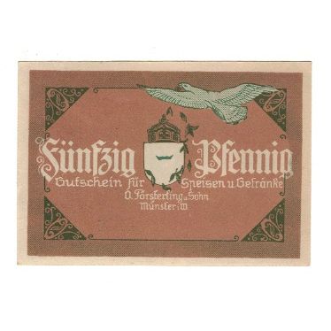 Banknote, Germany, Münster O. Försterling und Sohn, Hotel und Kaffee