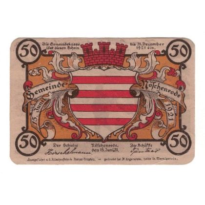 Banknote, Germany, Noschenrode Gemeinde, 50 Pfennig, personnage 1, 1921