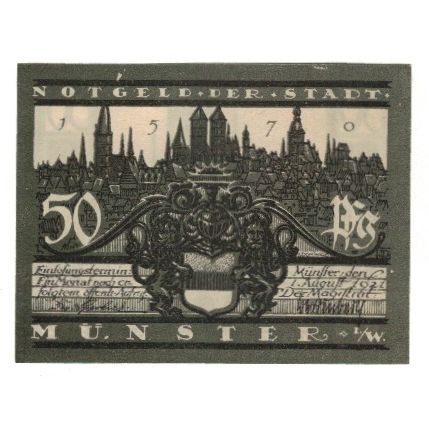 Banknote, Germany, Münster Stadt, 50 Pfennig, Batiment, 1921, 1921-08-01