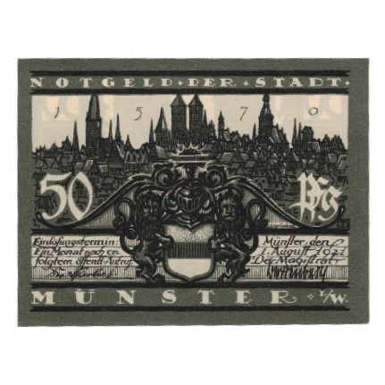 Banknote, Germany, Münster Stadt, 50 Pfennig, Eglise, 1921, 1921-08-01