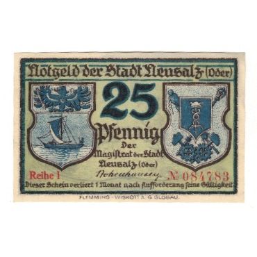 Billete, Alemania, Neusalz a.d. Oder Stadt, 25 Pfennig, paysage, 1920, EBC