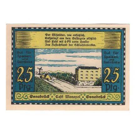 Banknote, Germany, Osnabrück Handelskammer Café Monopol, 25 Pfennig, paysage