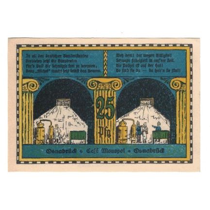 Banknote, Germany, Osnabrück Handelskammer Café Monopol, 25 Pfennig