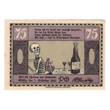Banknote, Germany, Osnabrück Handelskammer Café Monopol, 75 Pfennig