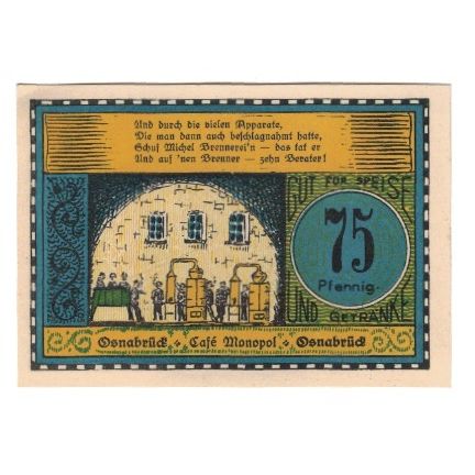 Banknote, Germany, Osnabrück Handelskammer Café Monopol, 75 Pfennig